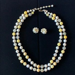 Vintage Japan yellow, clear and pearl necklace set